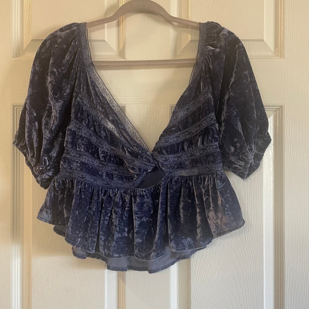 Free People Yours Truly velvet peplum top in purplish/blue size Medium